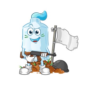 Diş macunu ordu karakteri. çizgi film maskotu vektörü