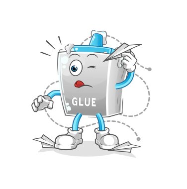 Kağıt uçak karakterli yapıştırıcı. çizgi film maskotu vektörü