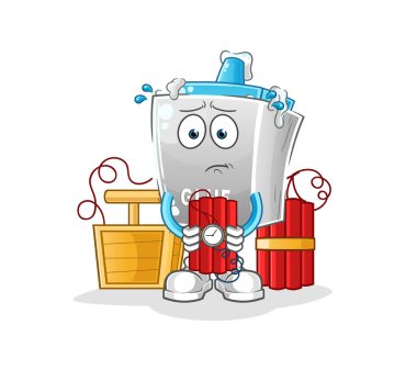 Tutkal elinde dinamit karakteri. çizgi film maskotu vektörü