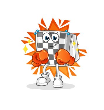 Satranç tahtası boksör karakteri. çizgi film maskotu vektörü