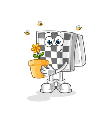 Elinde saksı olan satranç tahtası. karakter vektörü