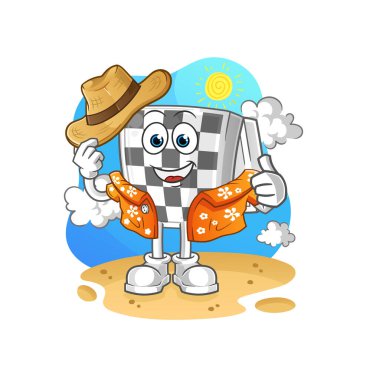 Satranç tahtası tatile gider. çizgi film maskotu vektörü