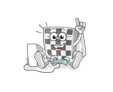 Satranç tahtası video oyunları oynuyor. çizgi film karakteri