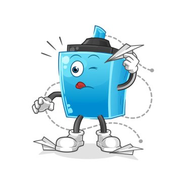 Kağıt uçak karakterli kalem. çizgi film maskotu vektörü