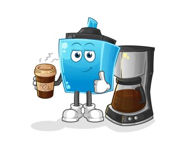 Keçeli kalem, kahve illüstrasyonu içiyor. karakter vektörü