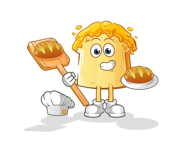 Pan Con Miel Panadero Con Pan Vector Mascota Dibujos Animados — Vector de stock
