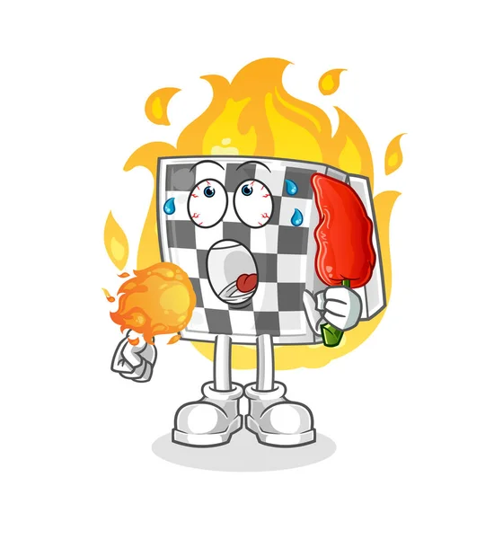 Chessboard Eat Hot Chilie Mascot Cartoon Vector — Stock Vector