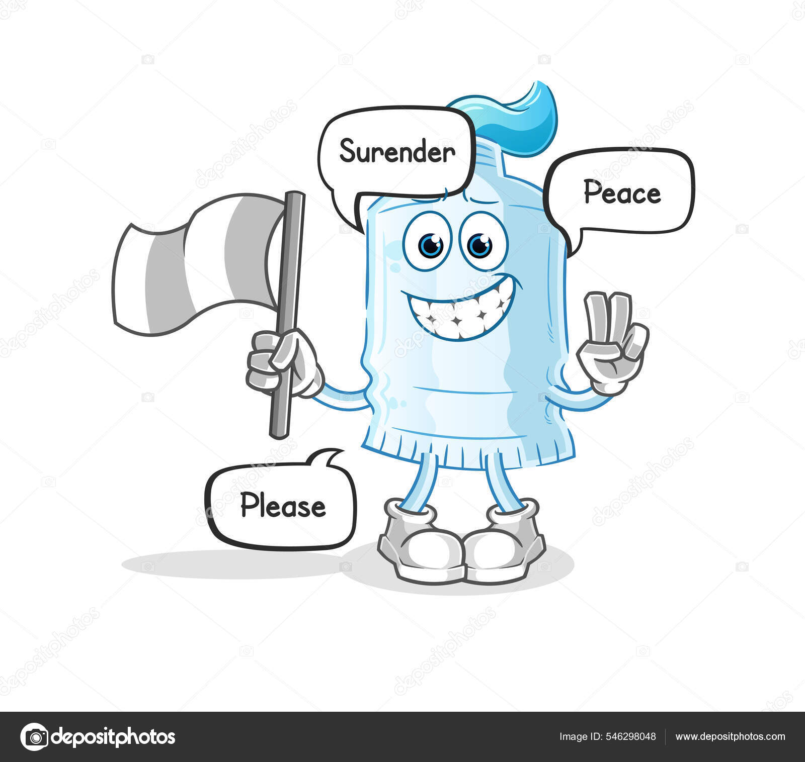 Toothpaste Hold Surrender Flag Mascot Cartoon Vector Stock Vector Image