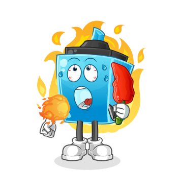 İşaretleyici kalem sıcak kırmızı biber maskotu yer. çizgi film vektörü