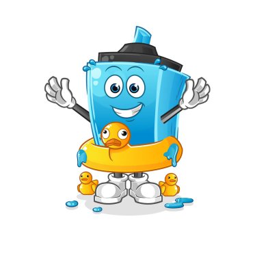 Ördek şamandıralı işaret kalemi. çizgi film maskotu vektörü