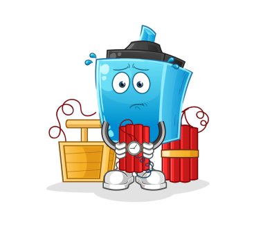 Keçeli kalemde dinamit karakteri var. çizgi film maskotu vektörü