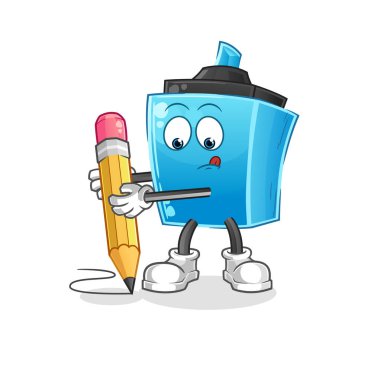 Kalem kalemle yaz. çizgi film maskotu vektörü