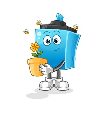 İşaretli kalem ve saksı. karakter vektörü