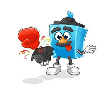 Kutuda kalem şakası eldiveni var. çizgi film maskotu