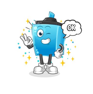 İşaretli kalem maskotu onaylıyor. çizgi film vektörü