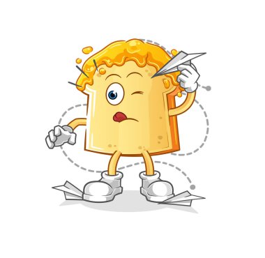 Ballı ekmek ve kağıt uçak karakteri. çizgi film maskotu vektörü