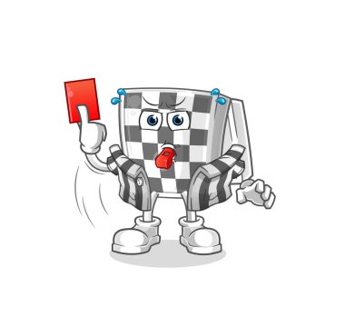 Kırmızı kart resimli satranç tahtası hakemi. karakter vektörü