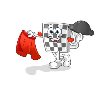 Kırmızı bez resimli satranç tahtası matadoru. karakter vektörü