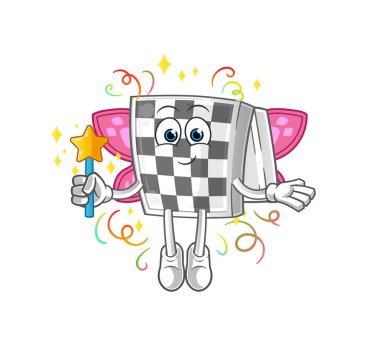 Kanatları ve sopası olan satranç tahtası perisi. çizgi film maskotu vektörü
