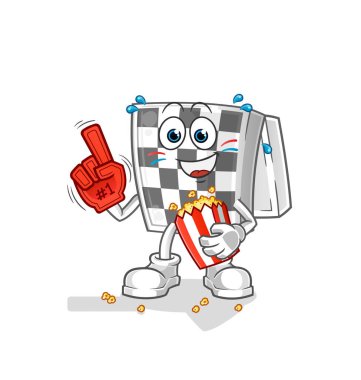 Patlamış mısır illüstrasyonlu satranç fanatiği. karakter vektörü