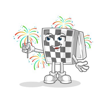 Havai fişek maskotlu satranç tahtası. çizgi film vektörü