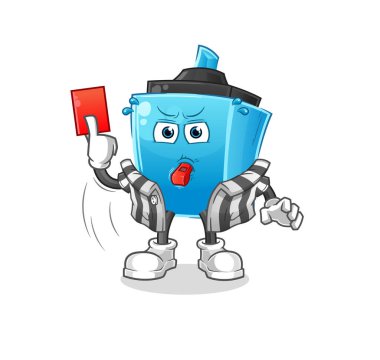 Kırmızı kart illüstrasyonlu kalem hakemi. karakter vektörü