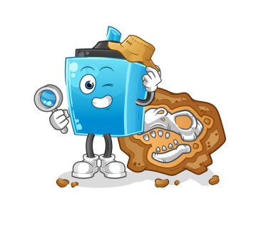 Fosil maskotlu kalem arkeologları. çizgi film vektörü