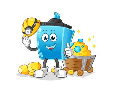 Altın karakterli kalem madencisi. çizgi film maskotu vektörü