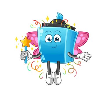 Kanatları ve sopası olan kalem perisi. çizgi film maskotu vektörü