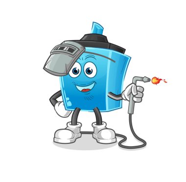 İşaretli kalem kaynakçısı maskotu. çizgi film vektörü