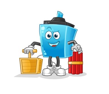 İşaretli kalem elinde dinamit fünyesi. çizgi film maskotu vektörü