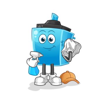 İşaretleyici kalem temizleyici vektörü. çizgi film karakteri