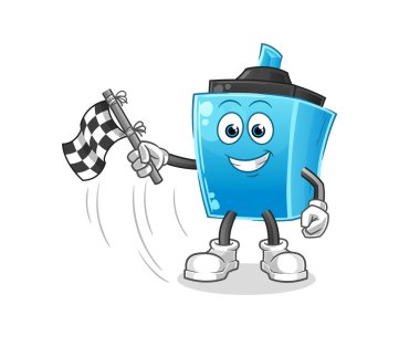 İşaretli kalem tutma bitiş bayrağı. çizgi film maskotu vektörü