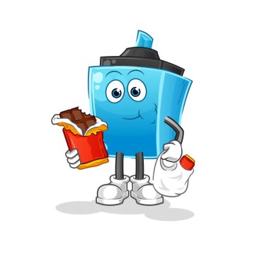 Kalem çikolata maskotu yer. çizgi film vektörü