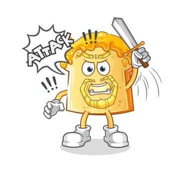 Ballı ekmek şövalyeleri kılıçla saldırır. çizgi film maskotu vektörü