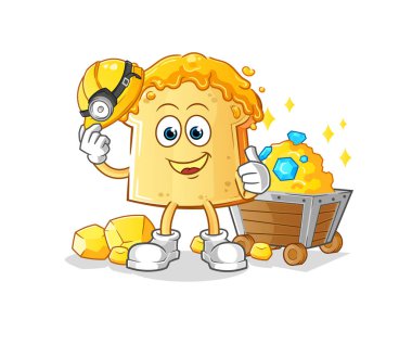 Altın karakterli bir madenci ile ekmek. çizgi film maskotu vektörü