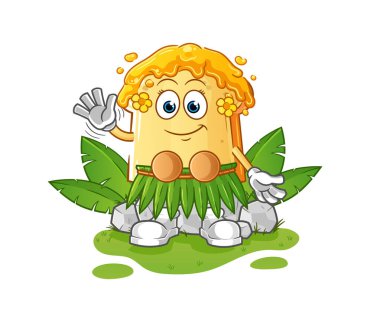 Bal rengi Hawaii sallanan karakterli ekmek. çizgi film maskotu vektörü