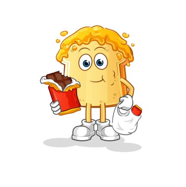 Ballı ekmek, çikolatalı maskot. çizgi film vektörü