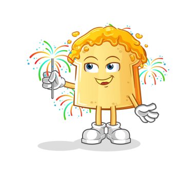 Ballı ekmek ve havai fişek maskotu. çizgi film vektörü