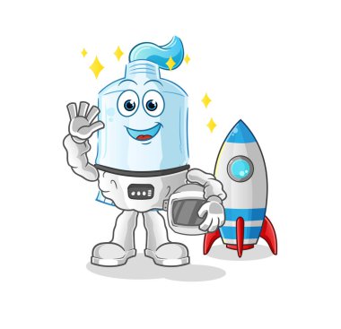 Diş macunu astronotu el sallıyor. çizgi film maskotu vektörü