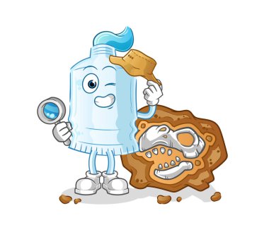 Fosil maskotlu diş macunu arkeologları. çizgi film vektörü