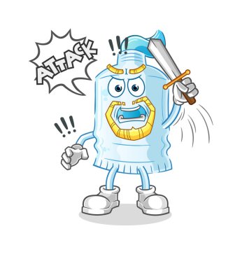 Diş macunu şövalyeleri kılıçla saldırır. çizgi film maskotu vektörü