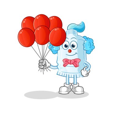 Balon vektörlü diş macunu palyaçosu. çizgi film karakteri