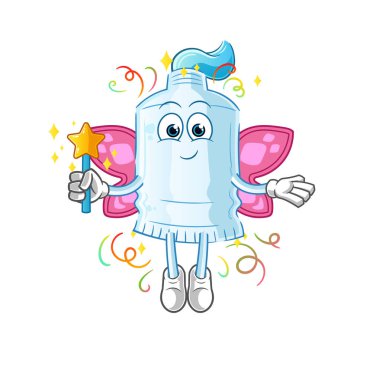 Kanatlı ve sopalı diş macunu perisi. çizgi film maskotu vektörü