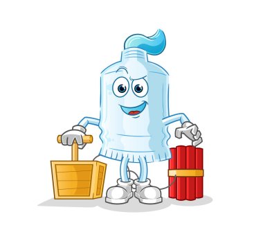 Diş macununda dinamit fünyesi var. çizgi film maskotu vektörü