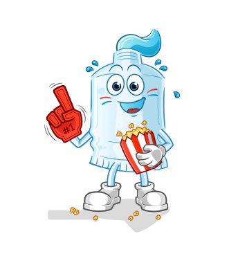 Patlamış mısır illüstrasyonlu diş macunu fanı. karakter vektörü