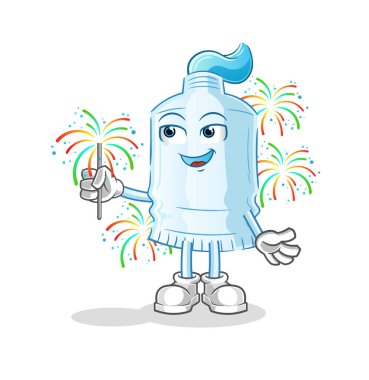 Havai fişek maskotlu diş macunu. çizgi film vektörü