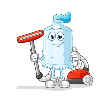 Süpürgeyle temizlenmiş diş macunu. karakter vektörü