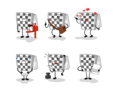 Satranç tahtası postacısının karakteri. çizgi film maskotu vektörü