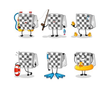 Satranç tahtası su aktivite grubu. çizgi film maskotu vektörü